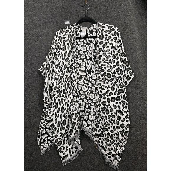 Chico's Leopard Print Ruana Wrap Womens OS Black Gray Jacquard Topper Bohemian - Picture 1 of 7